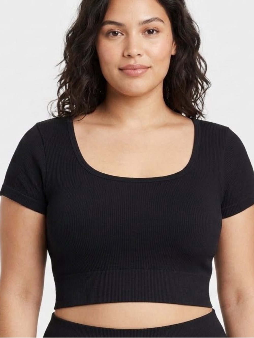 wild fable Black Ribbed Square-Neck Crop Top